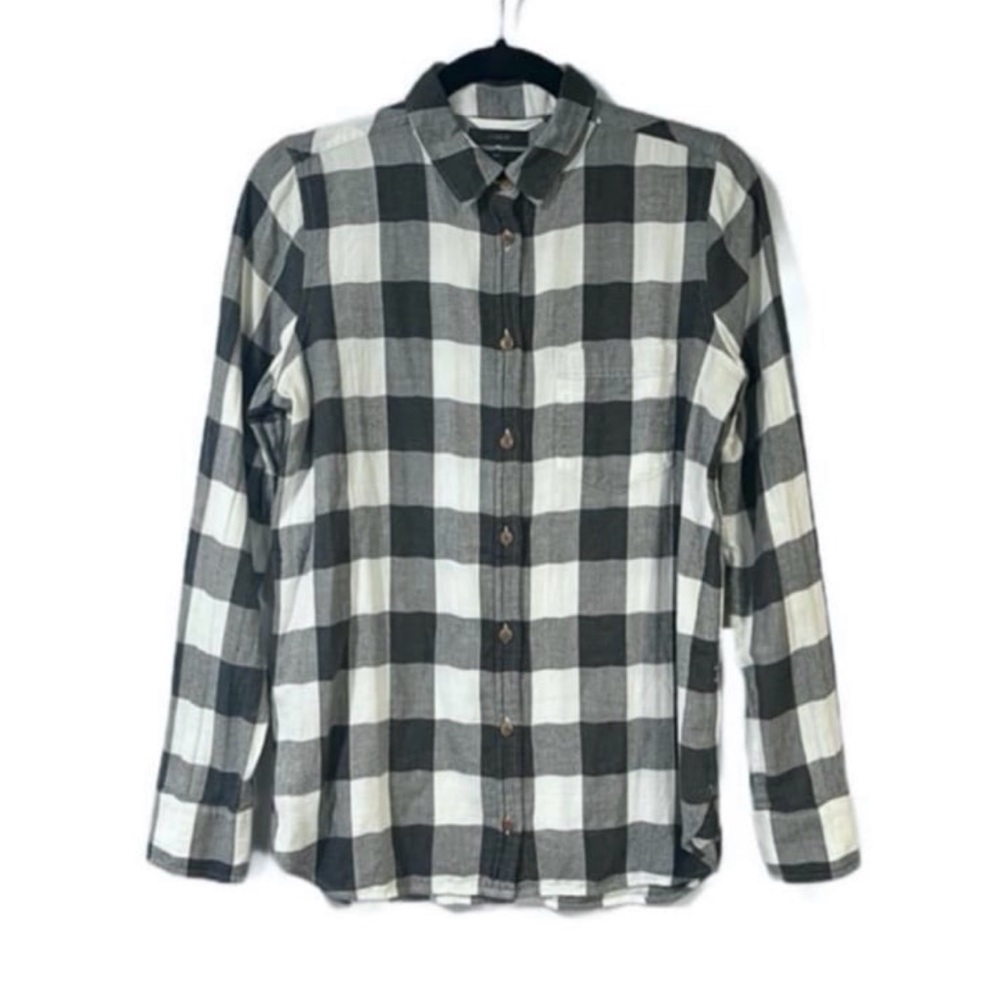 J. Crew Womens Long Sleeve Boy Shirt In Charcoal Buffalo Plaid Black and White